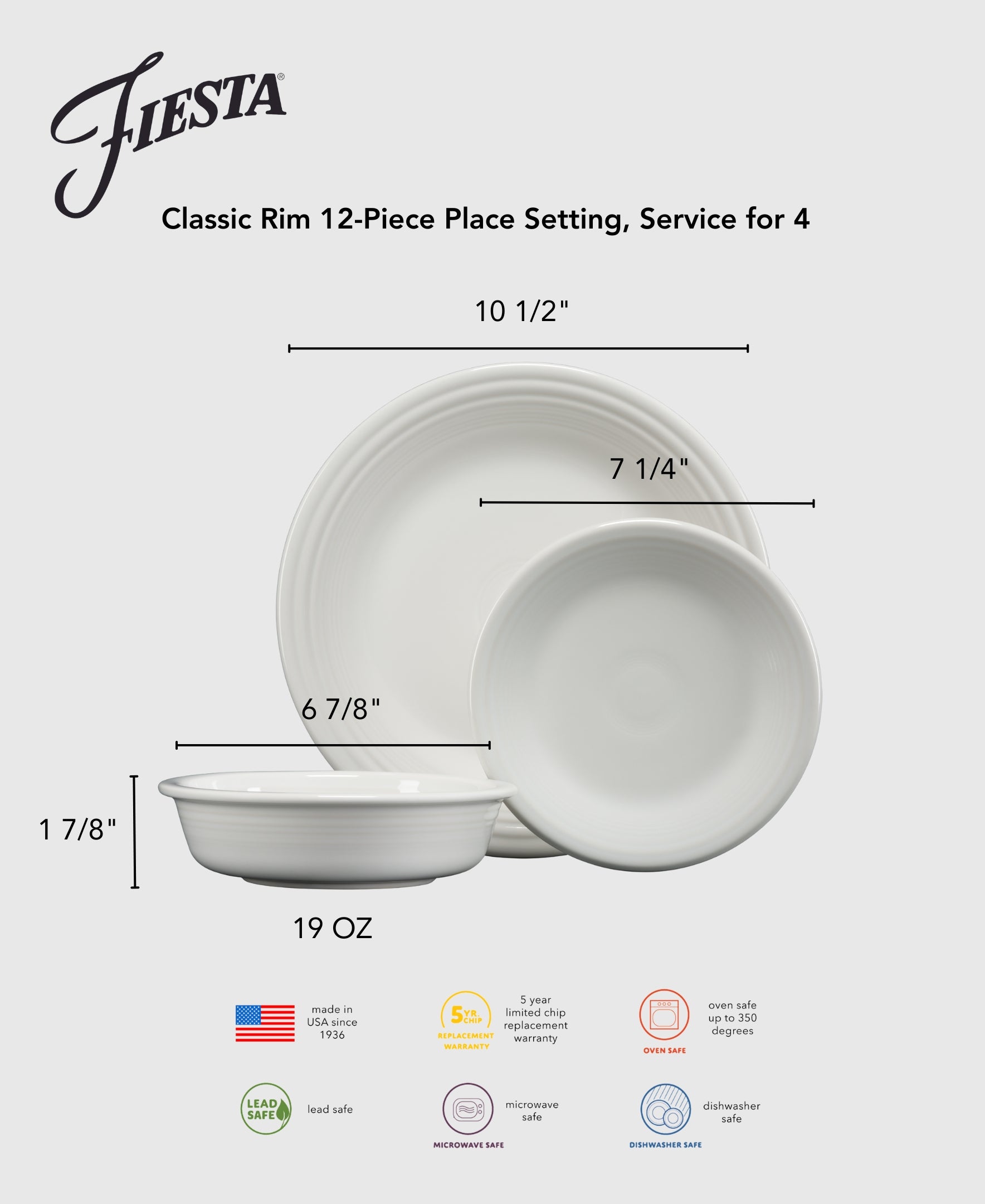 Fiesta Mixed Coastal Blues Classic Rim 12-Piece Dinnerware Set, Service for 4 - Image 4