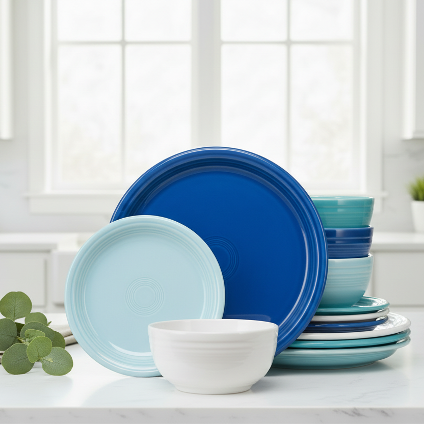 Fiesta Mixed Coastal Blues Bistro Coupe 12-Piece Dinnerware Set, Service for 4 - Image 3
